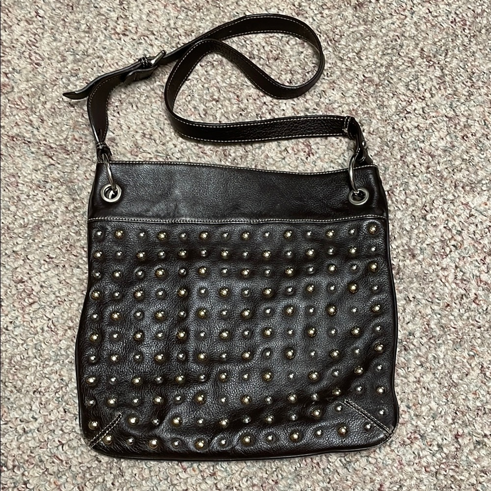 Aqua Madonna Studded Leather crossbody Bag